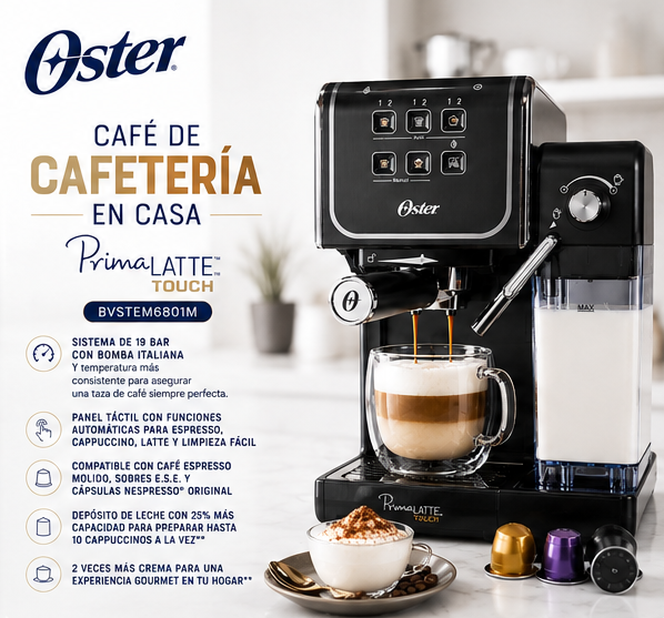 Cafetera Oster Prima Latte Touch BVSTEM6801M Con Bomba Italiana Compatible Cappuccino Latte Espresso