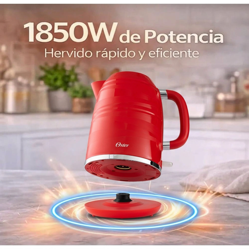 Hervidor Eléctrico Oster 1.7L BVSTKT4177R Rojo 1850W, Auto Apagado y Base 360°