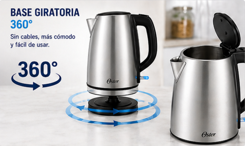 Hervidor Eléctrico Oster BVSTKT673SS 1.7L Acero Inoxidable 2200W Base 360°