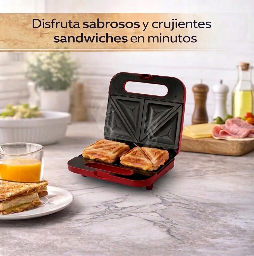 Sandwichera Oster Compacta 750W Antiadherente CKSTSM2885R Roja 2 Sandwiches