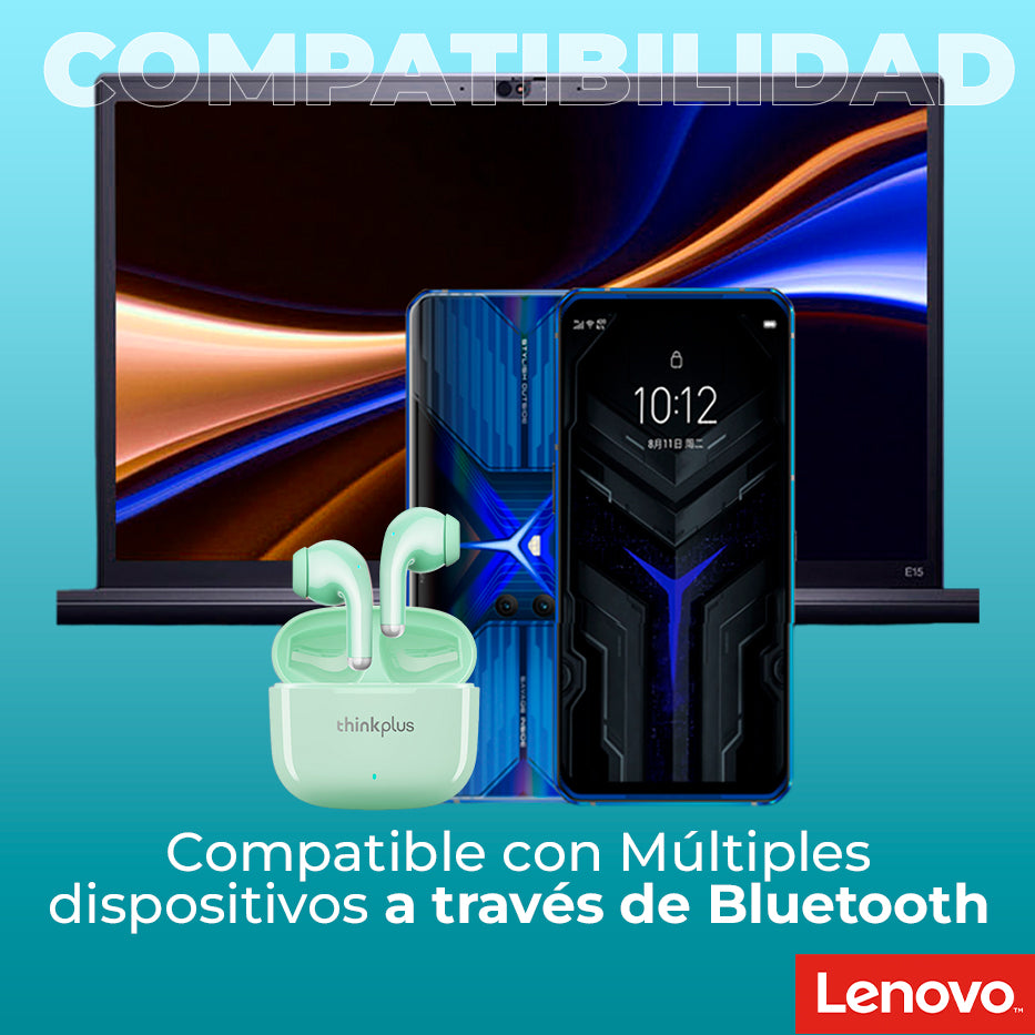 Audifono Inalambrico Lenovo LP40 Verde + Rosado