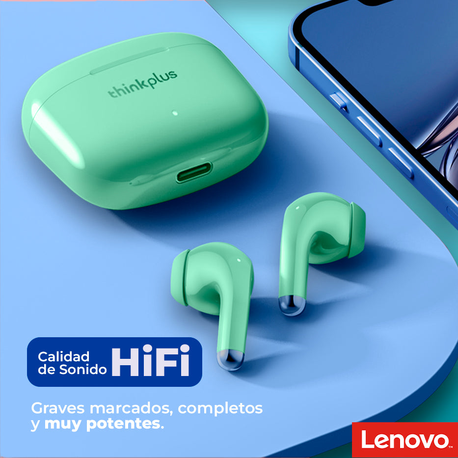 Audifono Inalambrico Lenovo LP40 Verde + Rosado