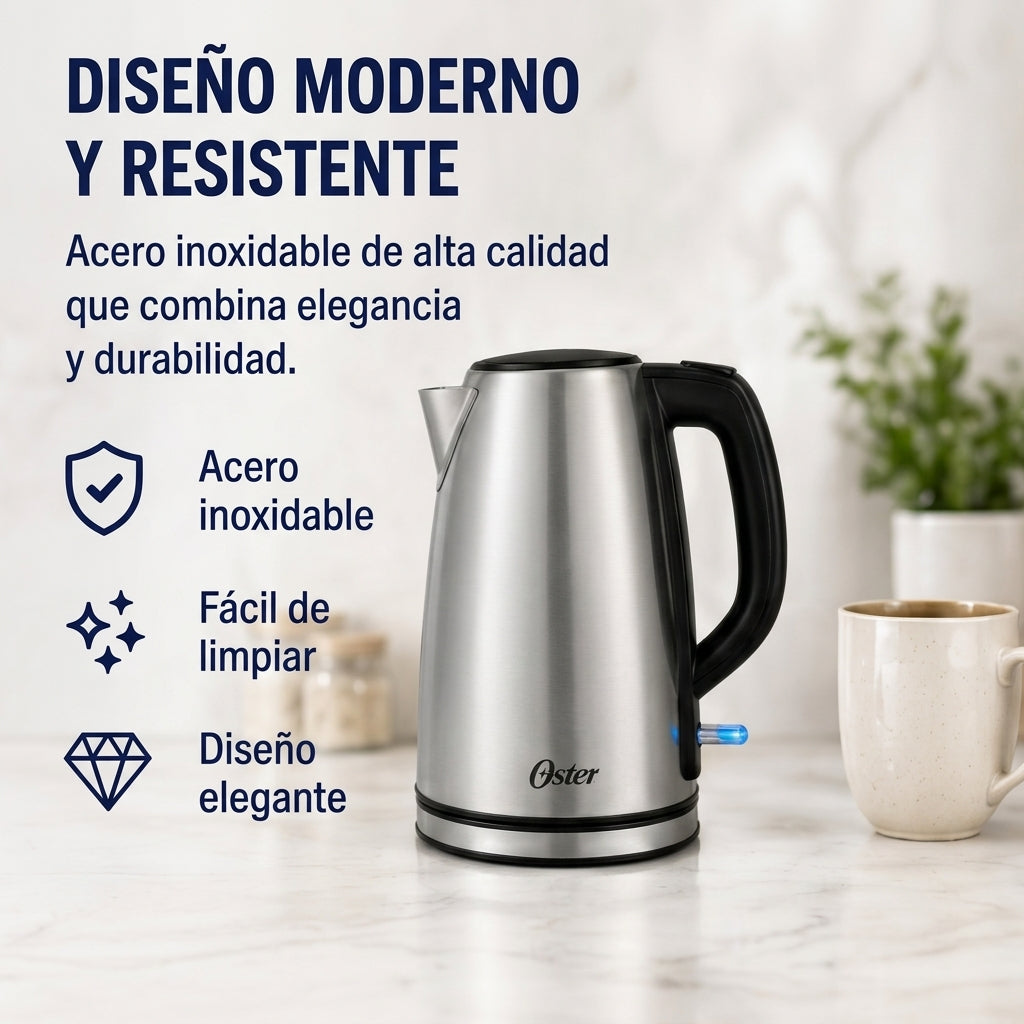 Hervidor Eléctrico Oster BVSTKT673SS 1.7L Acero Inoxidable 1850W Base 360°