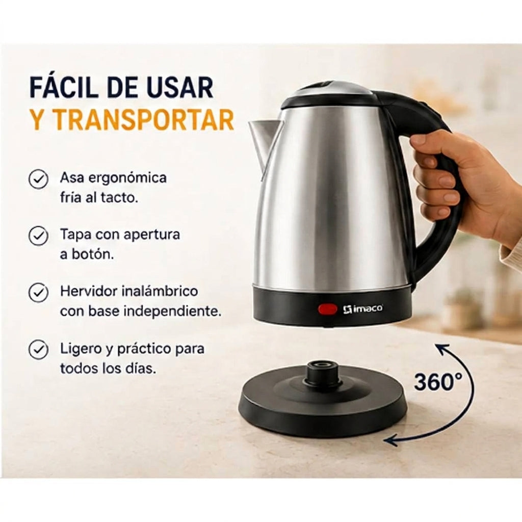 Hervidor Eléctrico Imaco KE1801 1.8L 1500W Acero Inoxidable Apagado Automático