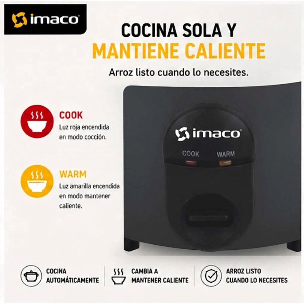 Olla Arrocera Imaco RC15N 1.5L 500W Cocina Automática + Función Mantener Caliente Incluye Taza y Cuchara