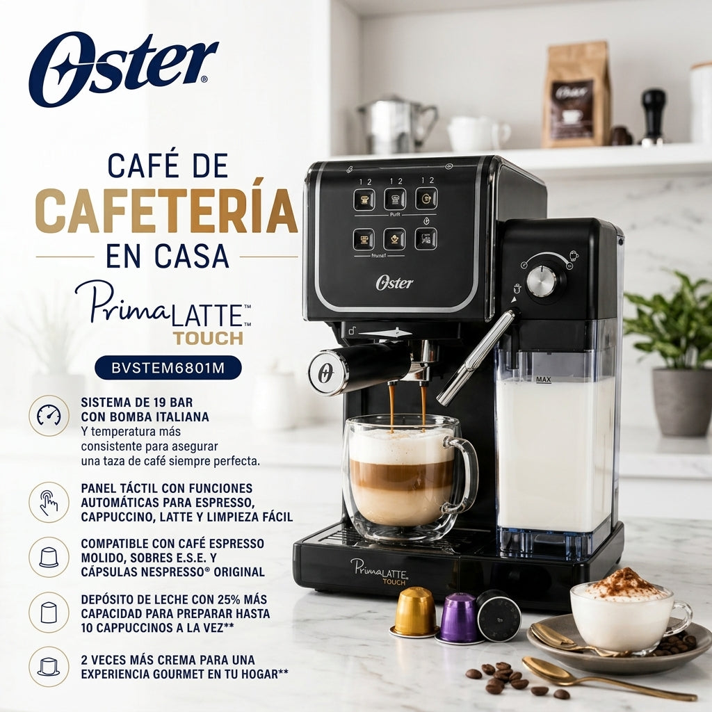 Cafetera Oster Prima Latte Touch BVSTEM6801M Con Bomba Italiana Compatible Cappuccino Latte Espresso