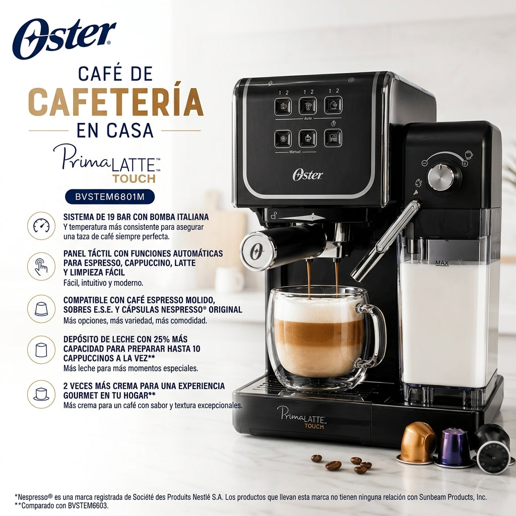 Cafetera Oster Prima Latte Touch BVSTEM6801M Con Bomba Italiana Compatible Cappuccino Latte Espresso