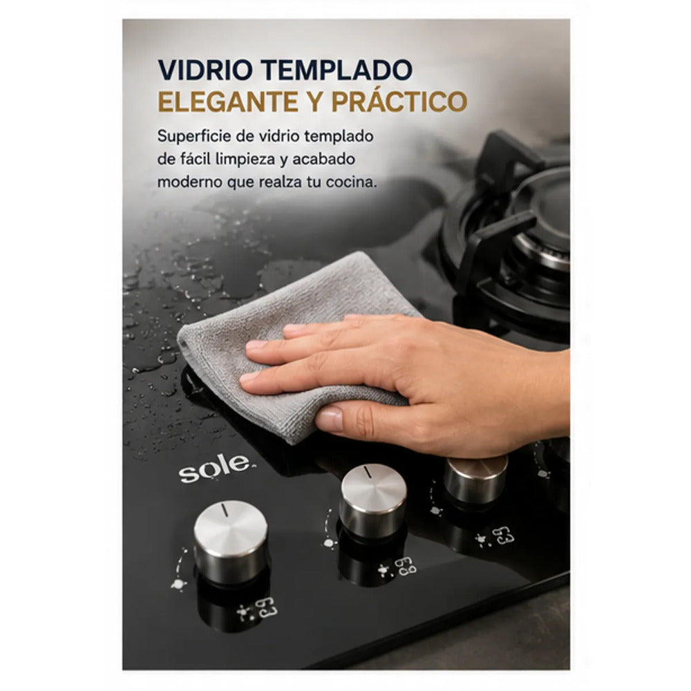 Encimera Sole 5 Hornillas 86 cm Vidrio Templado Triple Flama SOLCO033