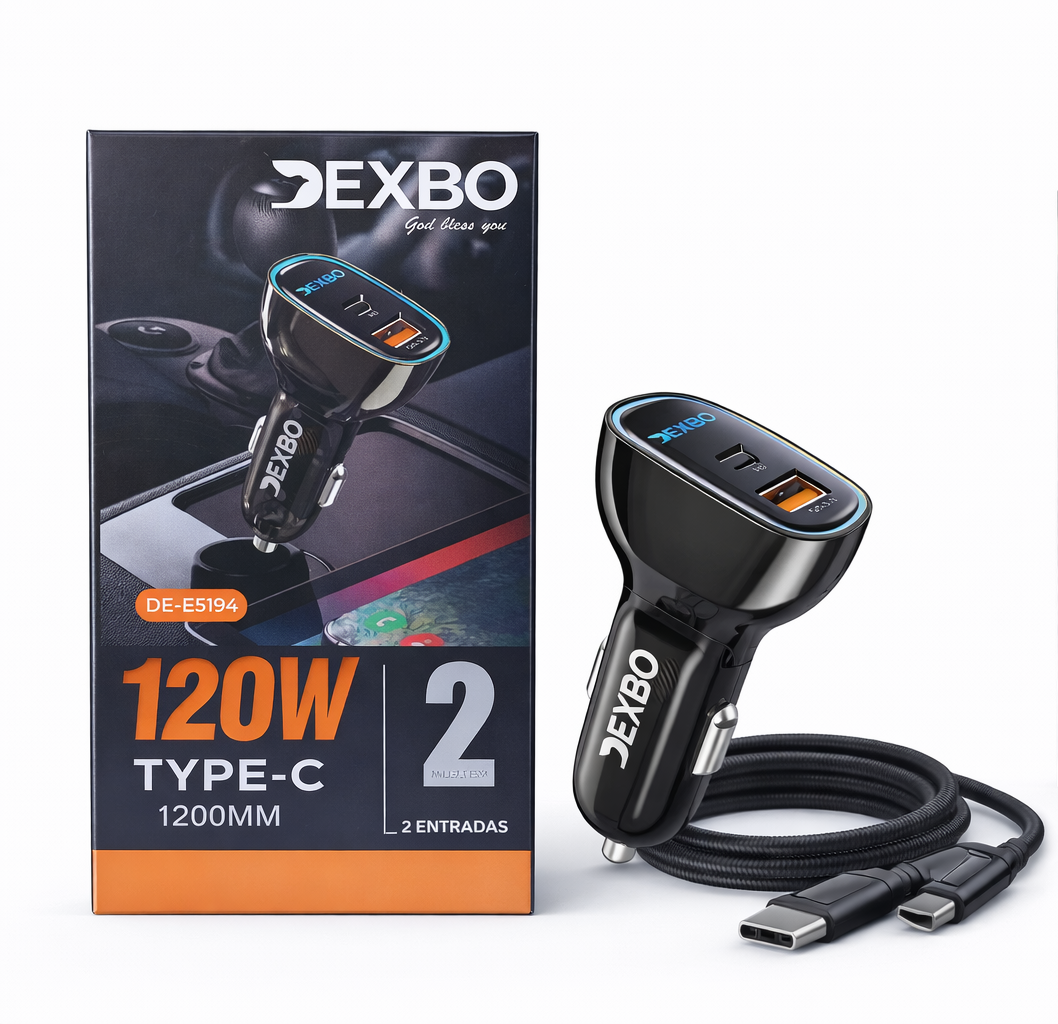 Cargador de Carro DEXBO 120W USB + Type-C PD Modelo DE-E5194