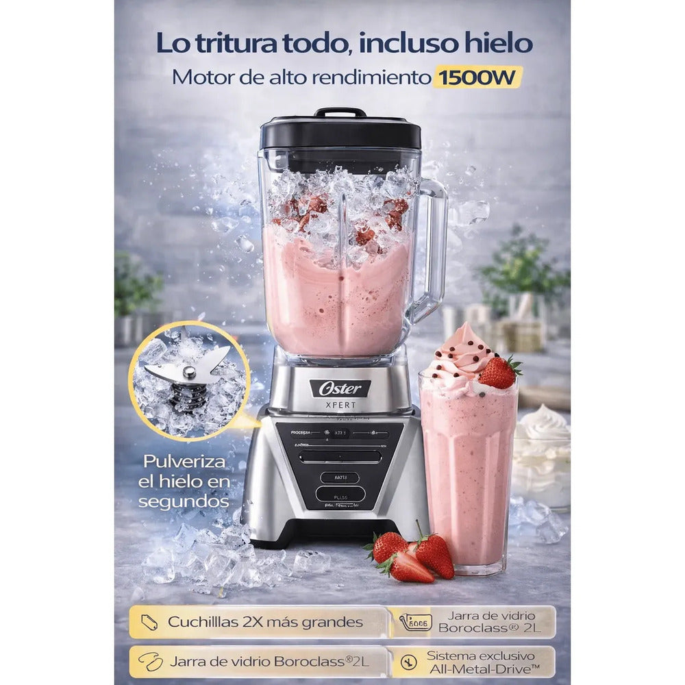 Licuadora Oster Xpert Series BLST3A-CPG 1500W Vaso Vidrio 2L + Vaso Personal 750ml Reversible