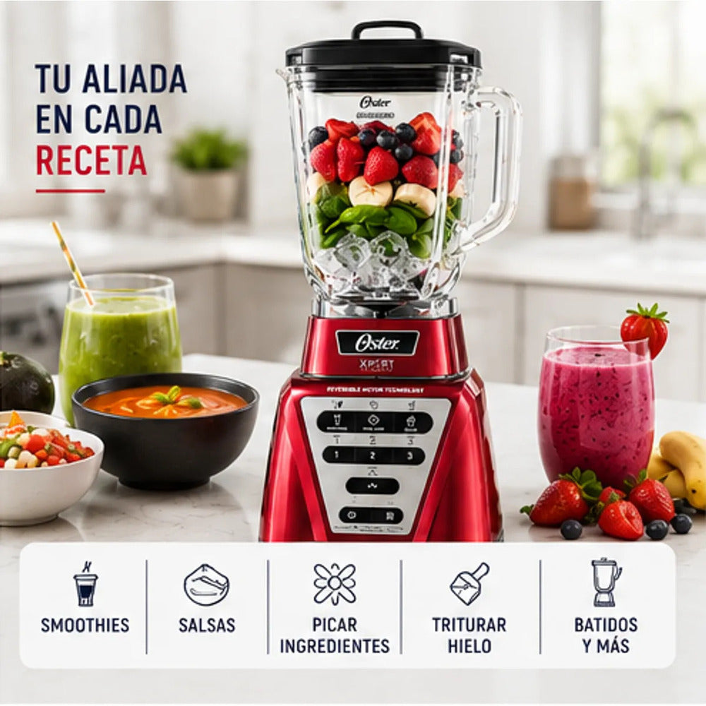 Licuadora Oster Xpert Series BLST3A-R2G 2L 1500W Roja con Tecnología Reversible y Vaso Boroclass