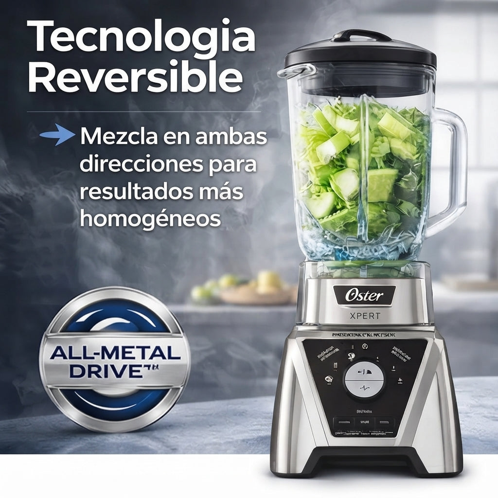 Licuadora Oster Xpert 1500W Tecnología Reversible Vaso Vidrio 2L + Blend N Go 750ml BLST3B-CPG