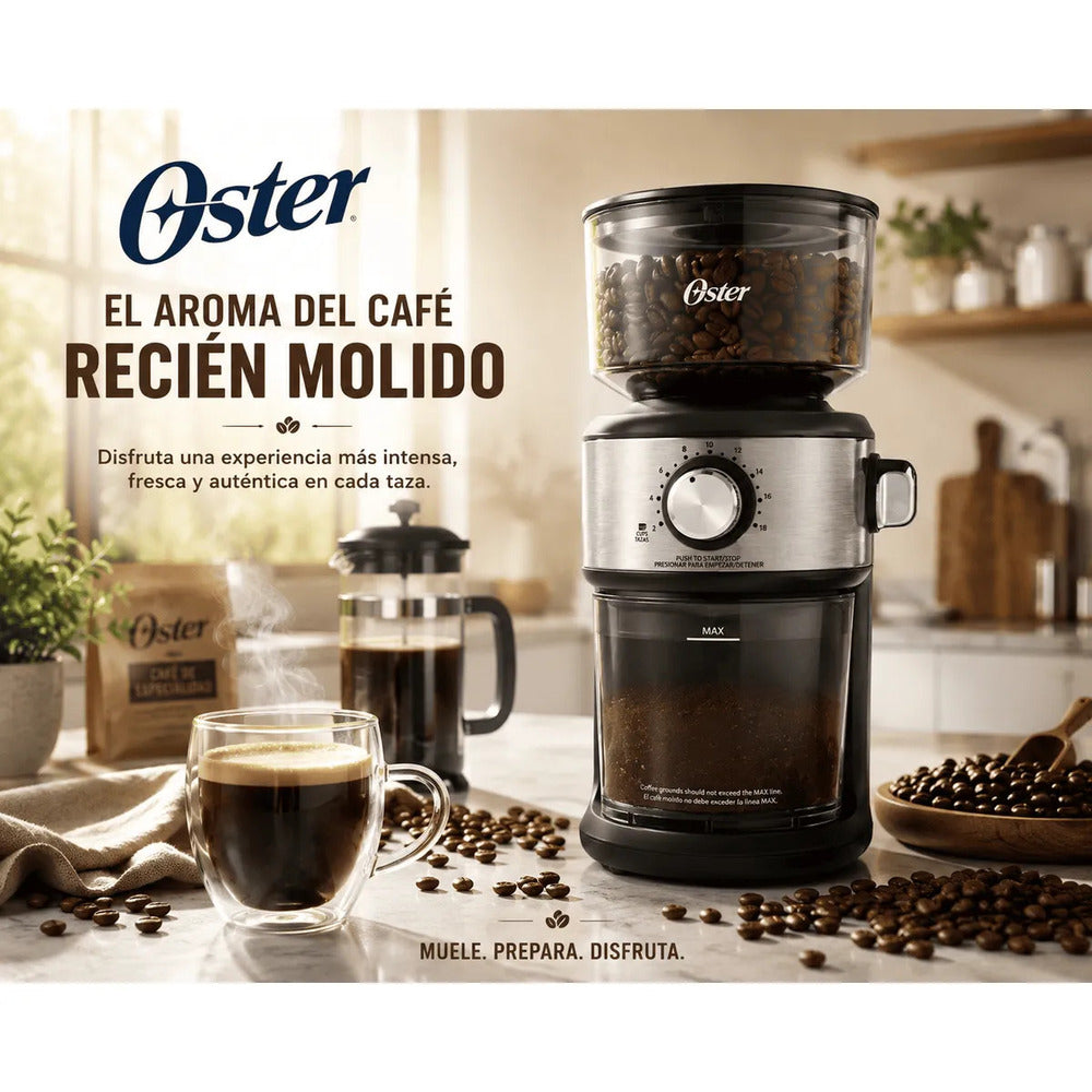 Molinillo de Café Oster BVSTBMH24 Automático de Muelas 18 Configuraciones de Molienda Tolva 227g
