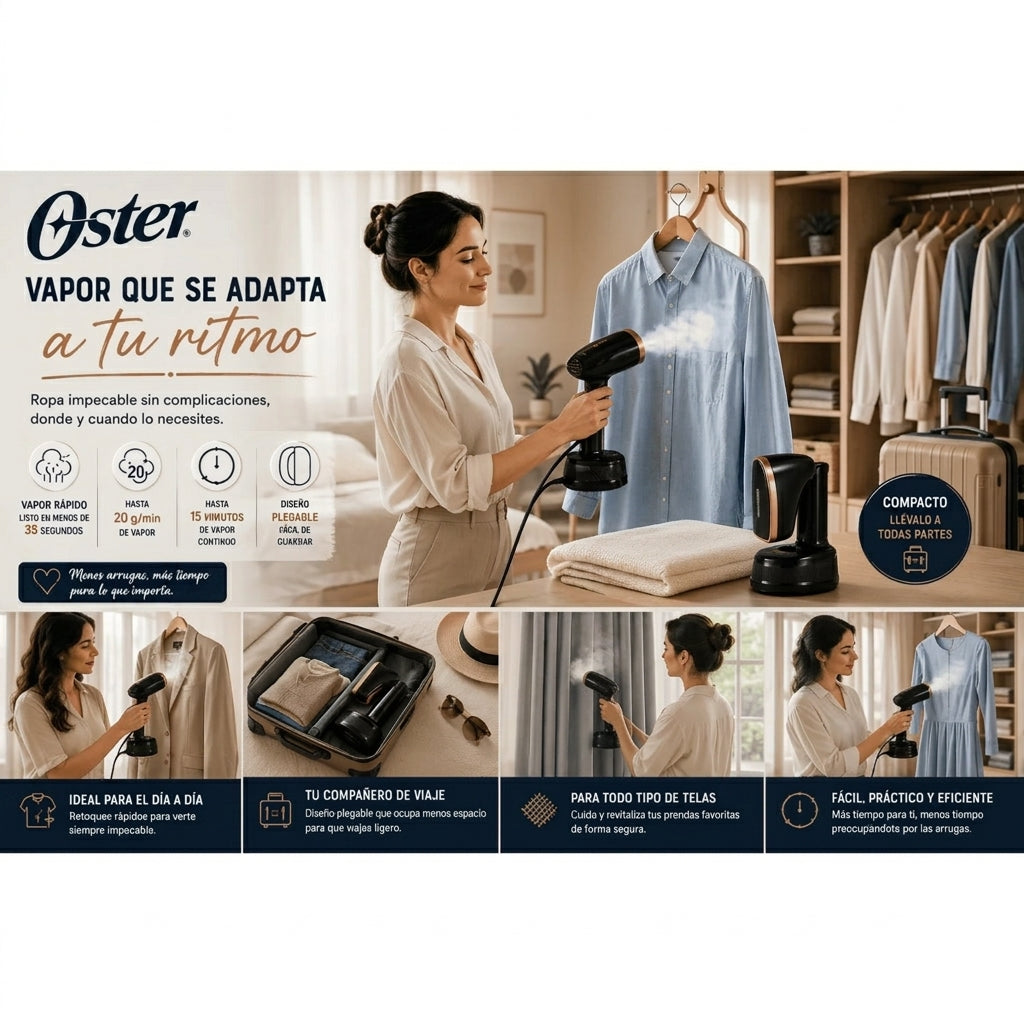 Oster Vaporizador de Ropa de Mano Plegable 1200W 200ml GCSTFS-300