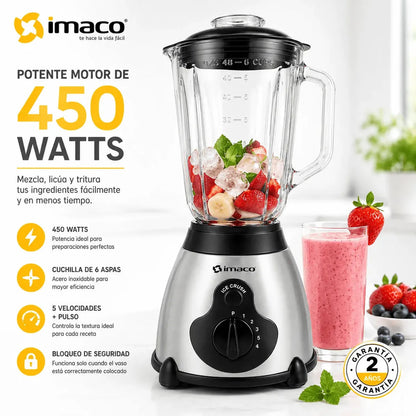 Licuadora Imaco BLS509 1.5L 450W Vaso de Vidrio + 5 Velocidades + Función Pulso