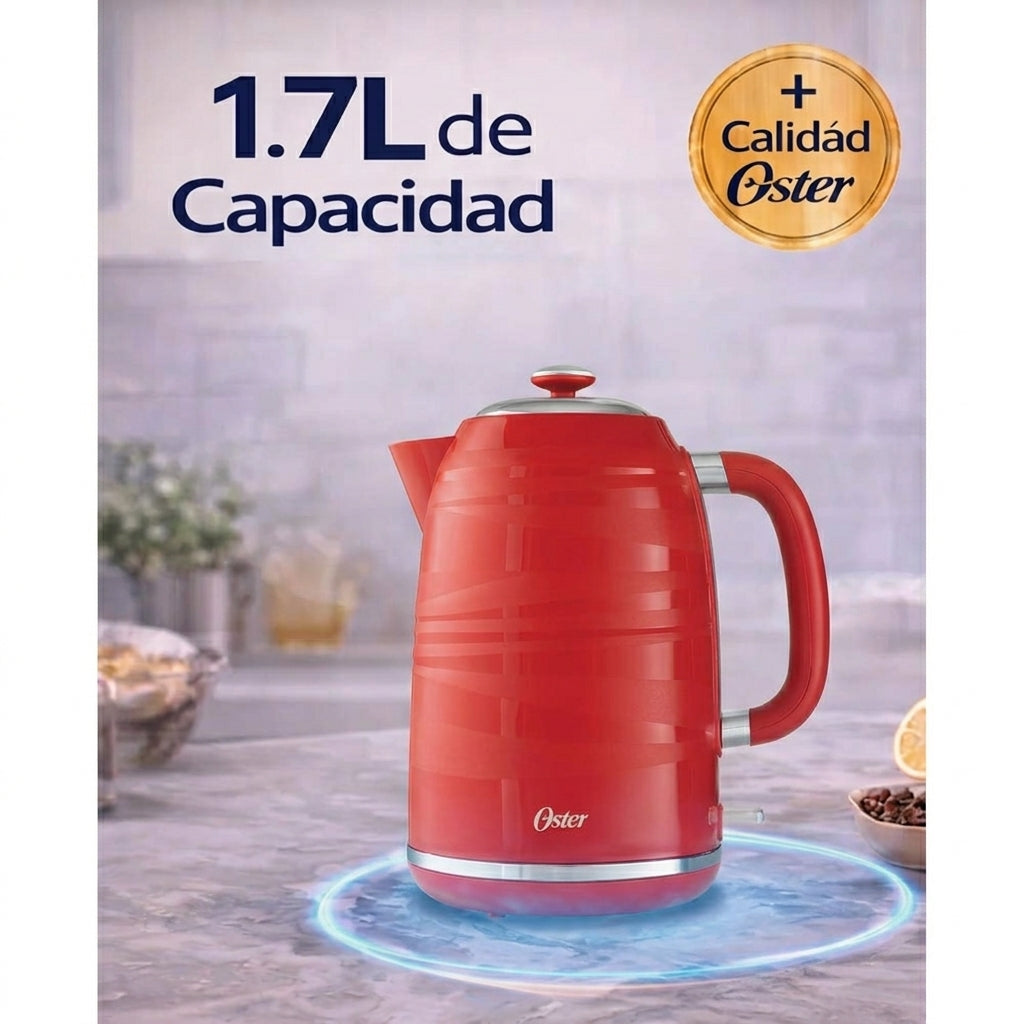 Hervidor Eléctrico Oster 1.7L BVSTKT4177R Rojo 1850W, Auto Apagado y Base 360°