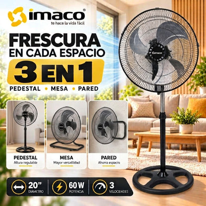 Ventilador Imaco 3 en 1 FSM2060 20" 60W Pedestal Mesa y Pared