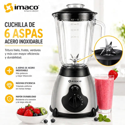 Licuadora Imaco BLS509 1.5L 450W Vaso de Vidrio + 5 Velocidades + Función Pulso