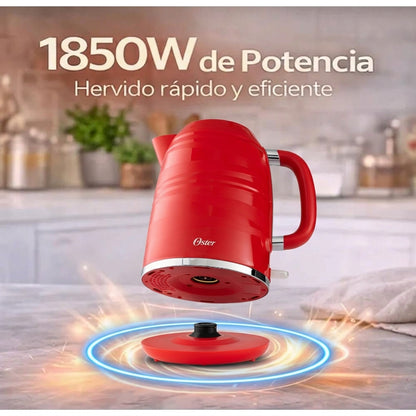 Hervidor Eléctrico Oster 1.7L BVSTKT4177R Rojo 1850W, Auto Apagado y Base 360°