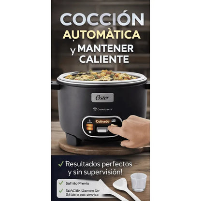 Olla Arrocera Oster 3 en 1 2.2L (12 Tazas) con Sofrito y Vaporera Antiadherente CKSTRC12DFBLK