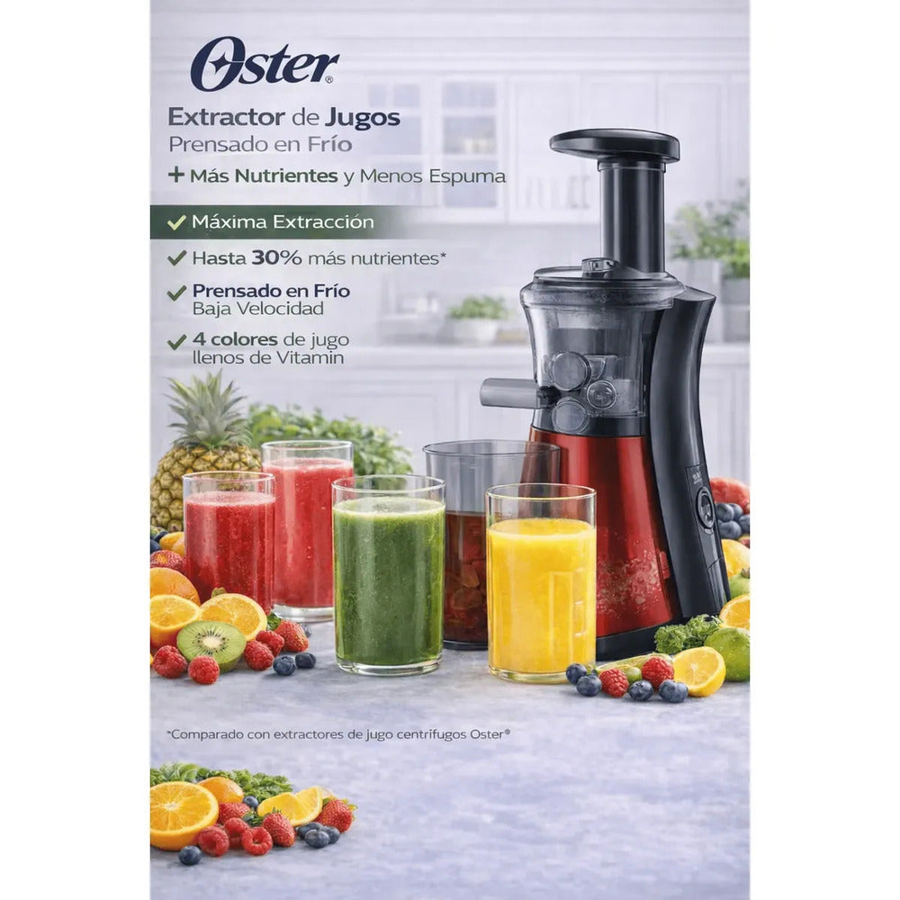 Extractor de Jugos Oster Prensado en Frío 150W Slow Juicer Más Nutrientes y Menos Espuma FPSTJE4000R