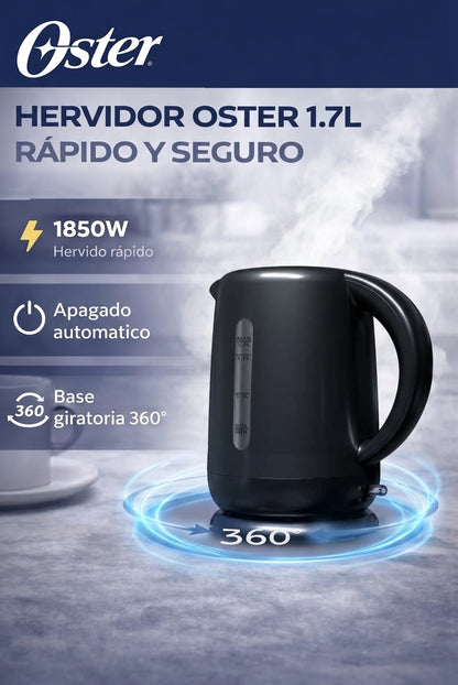 Hervidor Eléctrico Oster 1.7L BVSTKT3101 Negro Base 360° Apagado Automático 1850W