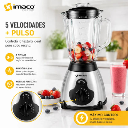 Licuadora Imaco BLS509 1.5L 450W Vaso de Vidrio + 5 Velocidades + Función Pulso
