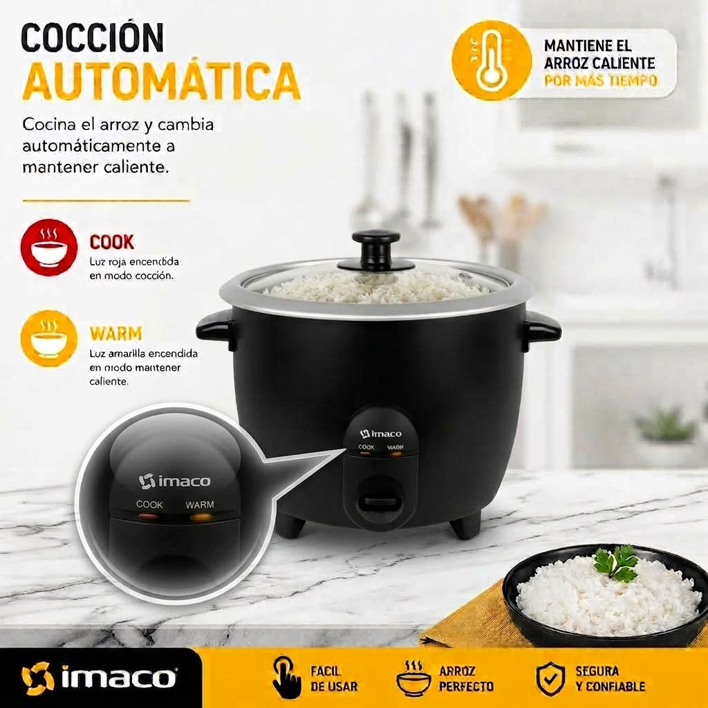 Olla Arrocera Imaco RC15N 1.5L 500W  Cocina Automática + Función Mantener Caliente  Incluye Taza y Cuchara