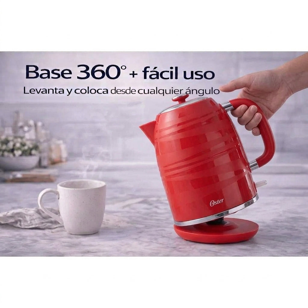 Hervidor Eléctrico Oster 1.7L BVSTKT4177R Rojo 1850W, Auto Apagado y Base 360°