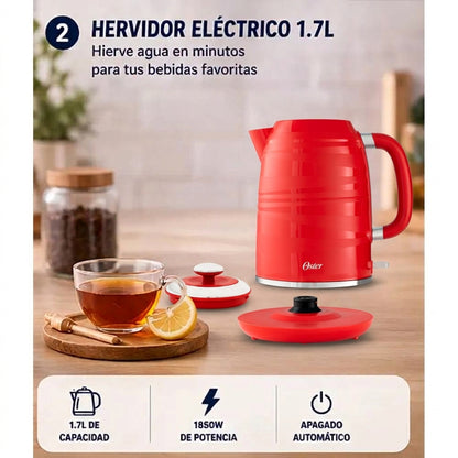 Combo Oster Sandwichera + Hervidor Eléctrico 1.7L | Desayuno Completo Rápido y Práctico CKSTSM2885R  y BVSTKT4177R