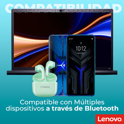Audifono Inalambrico Lenovo LP40 Verde + Rosado