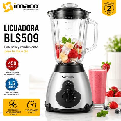 Licuadora Imaco BLS509 1.5L 450W Vaso de Vidrio + 5 Velocidades + Función Pulso