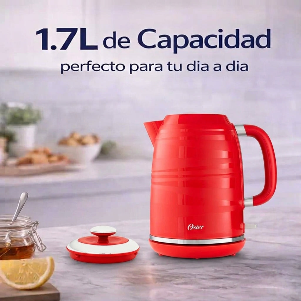 Hervidor Eléctrico Oster 1.7L BVSTKT4177R Rojo 1850W, Auto Apagado y Base 360°