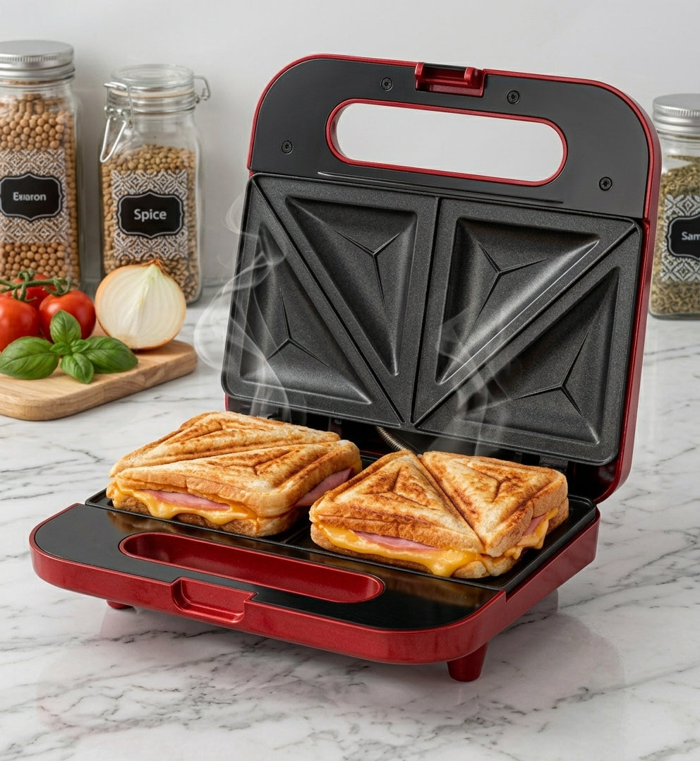 Sandwichera Oster Compacta 750W Antiadherente CKSTSM2885R Roja 2 Sandwiches