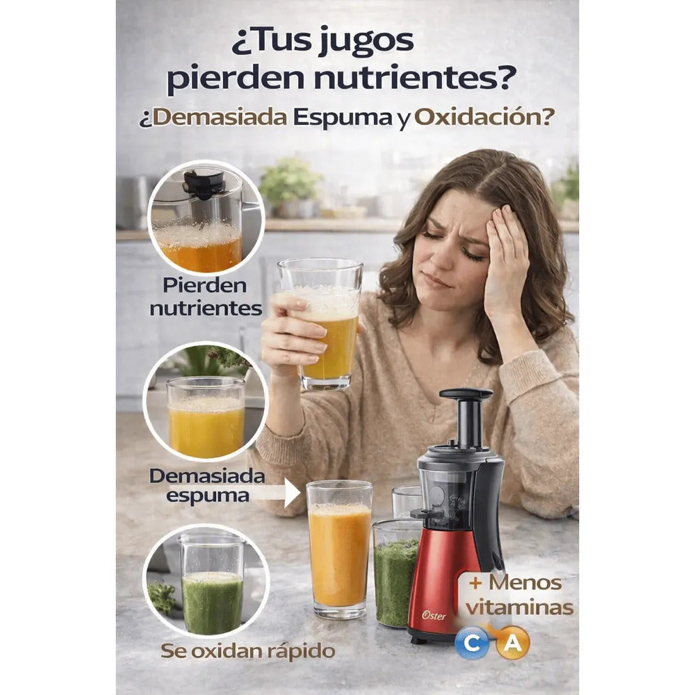 Extractor de Jugos Oster Prensado en Frío 150W Slow Juicer Más Nutrientes y Menos Espuma FPSTJE4000R