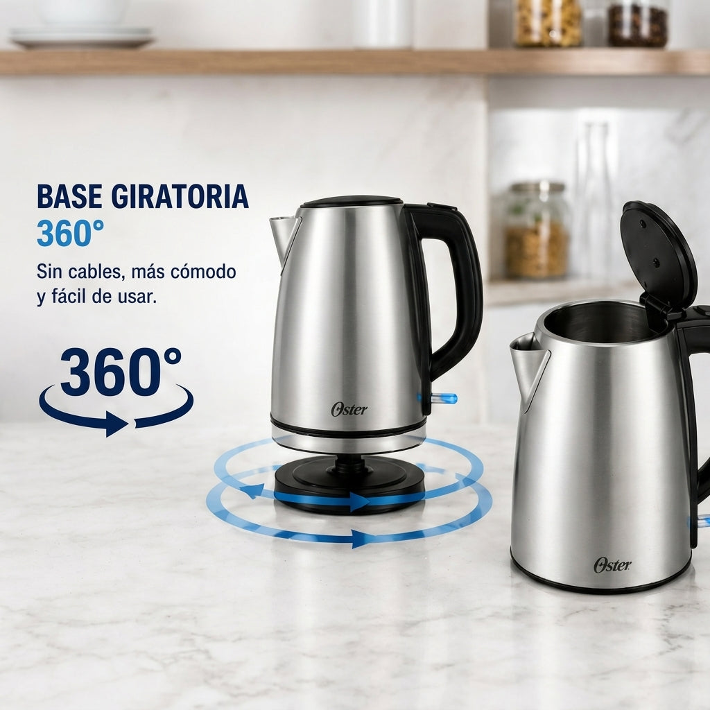 Hervidor Eléctrico Oster BVSTKT673SS 1.7L Acero Inoxidable 1850W Base 360°