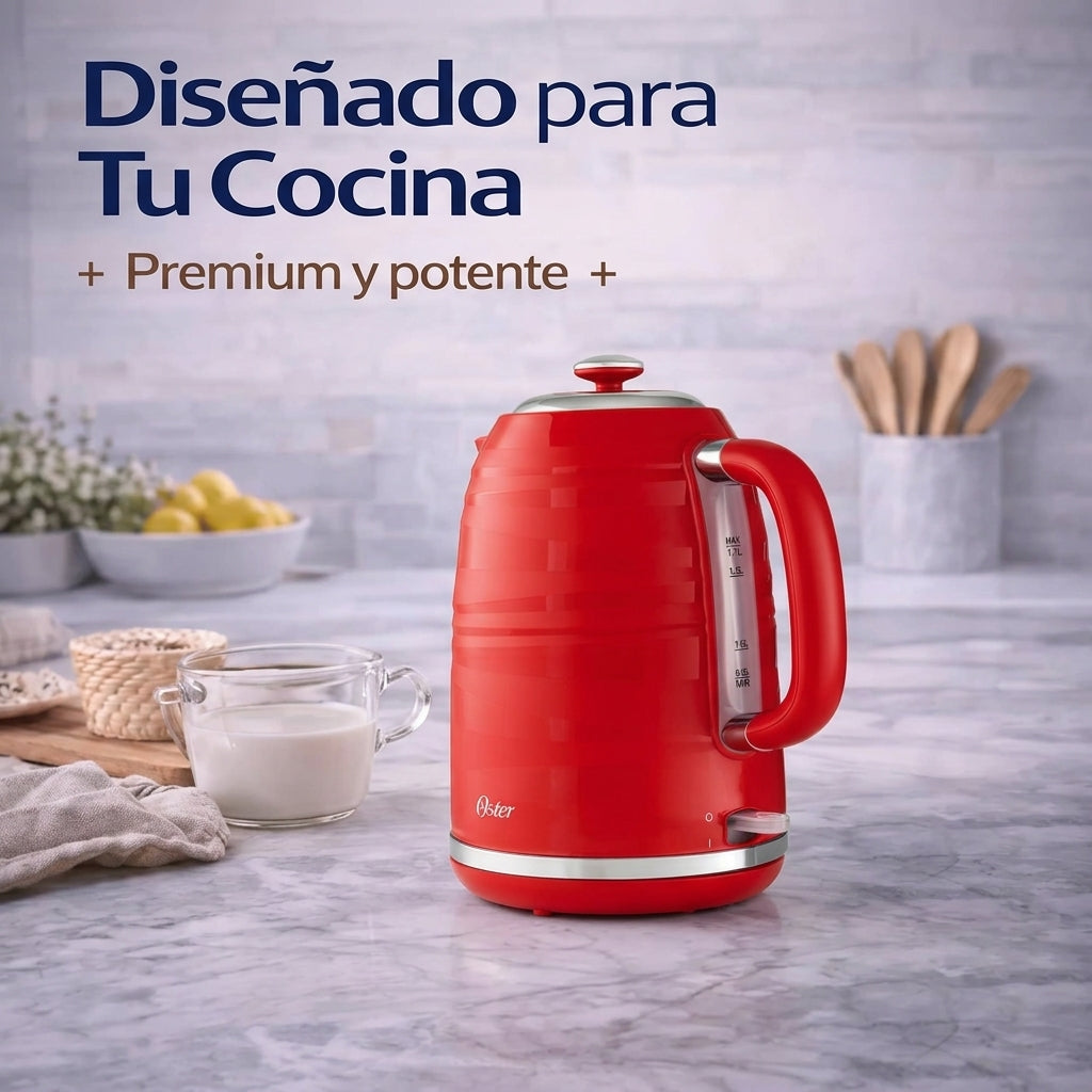 Hervidor Eléctrico Oster 1.7L BVSTKT4177R Rojo 1850W, Auto Apagado y Base 360°
