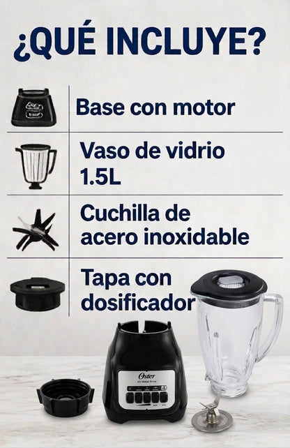 Licuadora Oster 1.5L BLSTKAG-BPB Vaso de Vidrio Boroclass 2 Velocidades + Pulso 800W Negra