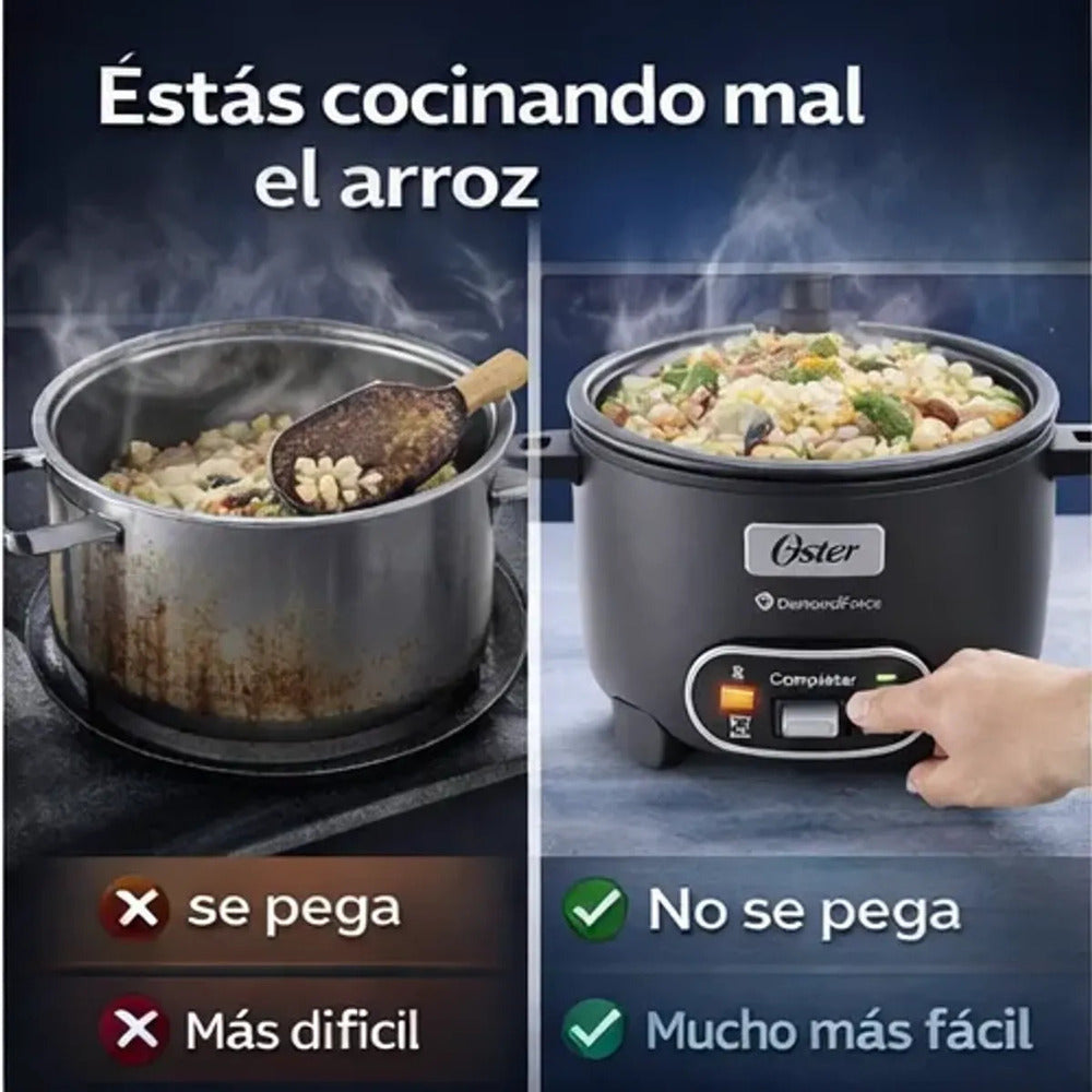 Olla Arrocera Oster 3 en 1 2.2L (12 Tazas) con Sofrito y Vaporera Antiadherente CKSTRC12DFSKE
