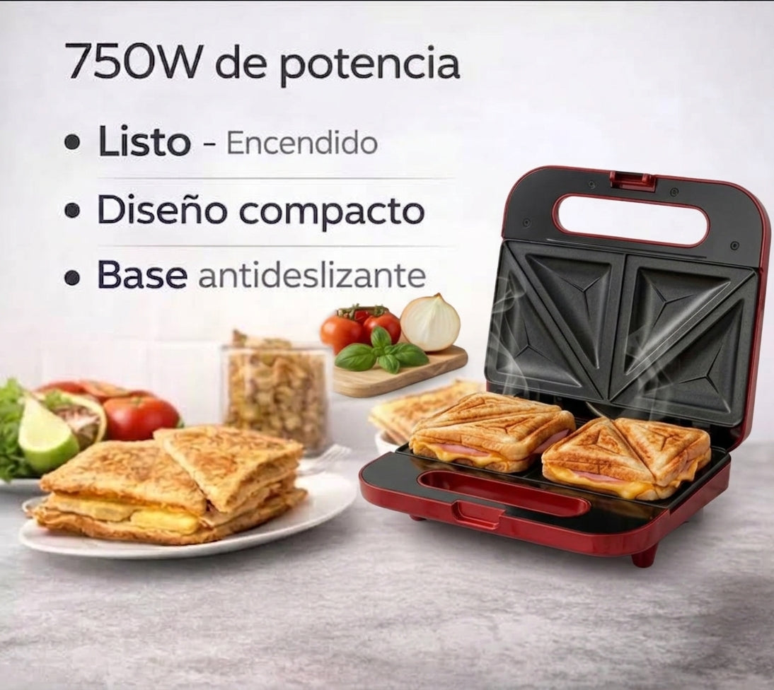 Sandwichera Oster Compacta 750W Antiadherente CKSTSM2885R Roja 2 Sandwiches