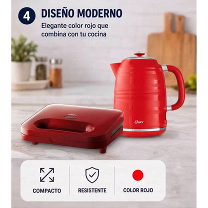 Combo Oster Sandwichera + Hervidor Eléctrico 1.7L | Desayuno Completo Rápido y Práctico CKSTSM2885R  y BVSTKT4177R