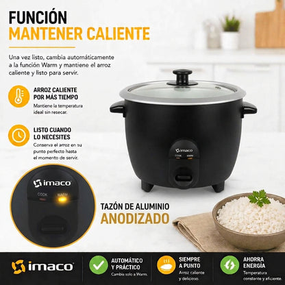 Olla Arrocera Imaco RC15N 1.5L 500W  Cocina Automática + Función Mantener Caliente  Incluye Taza y Cuchara