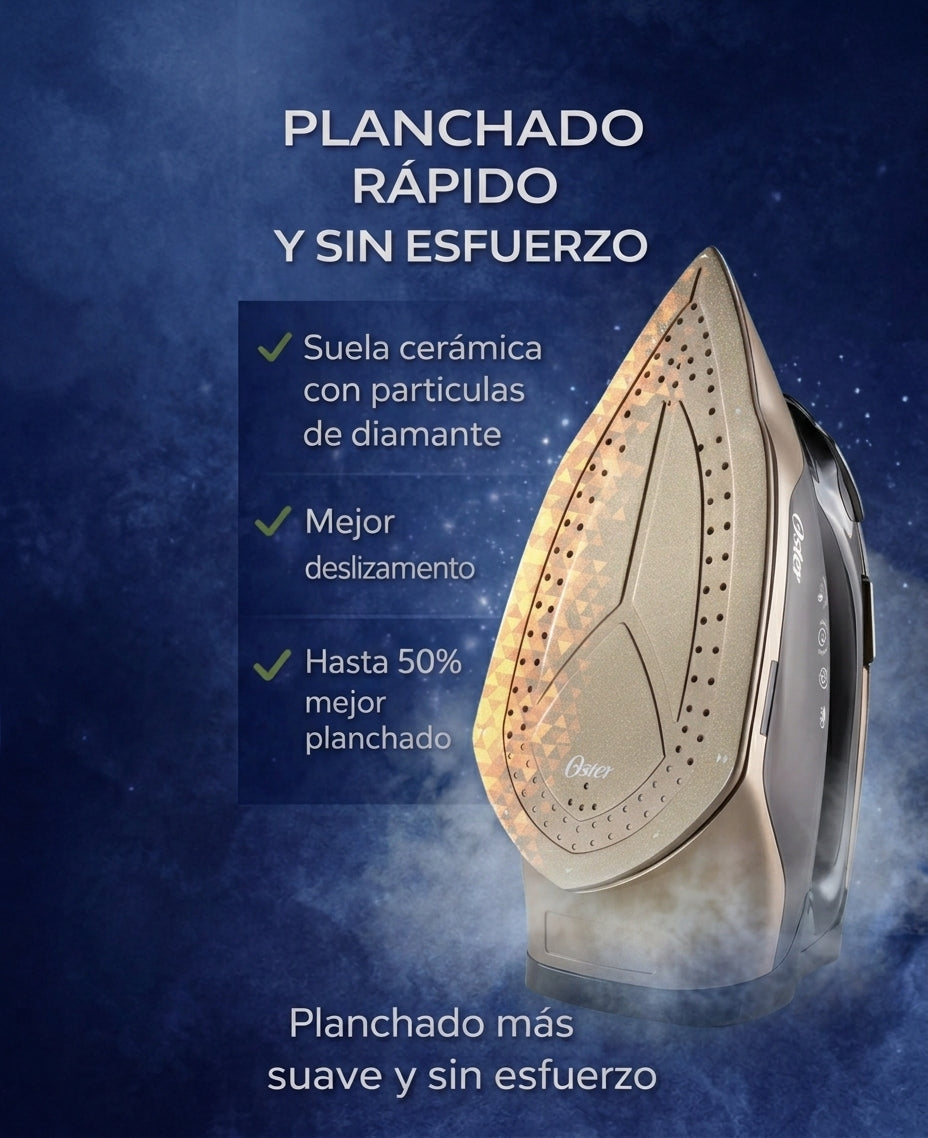 Plancha a Vapor Oster GCSTPX9000B Suela Cerámica con Partículas de Diamante Antiadherente