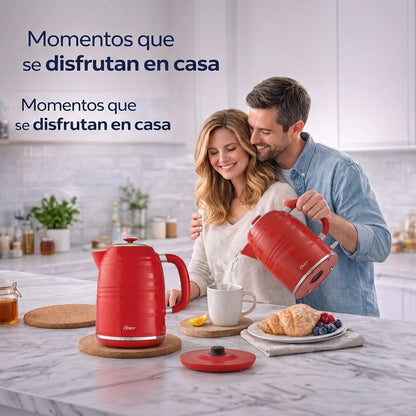 Hervidor Eléctrico Oster 1.7L BVSTKT4177R Rojo 1850W, Auto Apagado y Base 360°