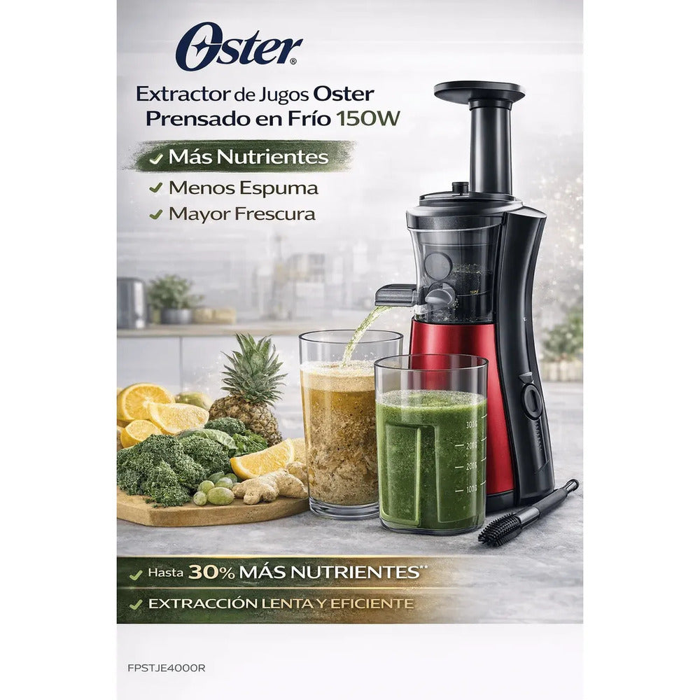 Extractor de Jugos Oster Prensado en Frío 150W Slow Juicer Más Nutrientes y Menos Espuma FPSTJE4000R