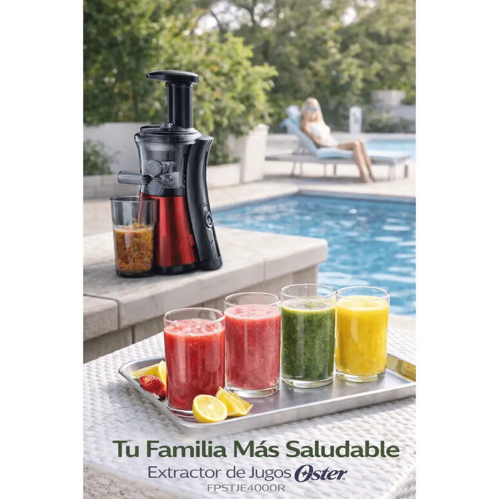 Extractor de Jugos Oster Prensado en Frío 150W Slow Juicer Más Nutrientes y Menos Espuma FPSTJE4000R