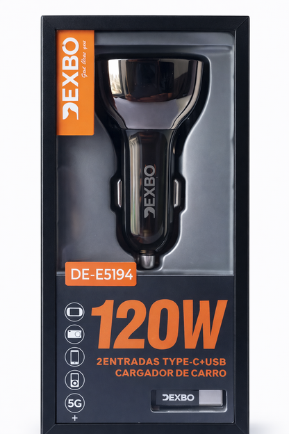 Cargador de Carro DEXBO 120W USB + Type-C PD Modelo DE-E5194