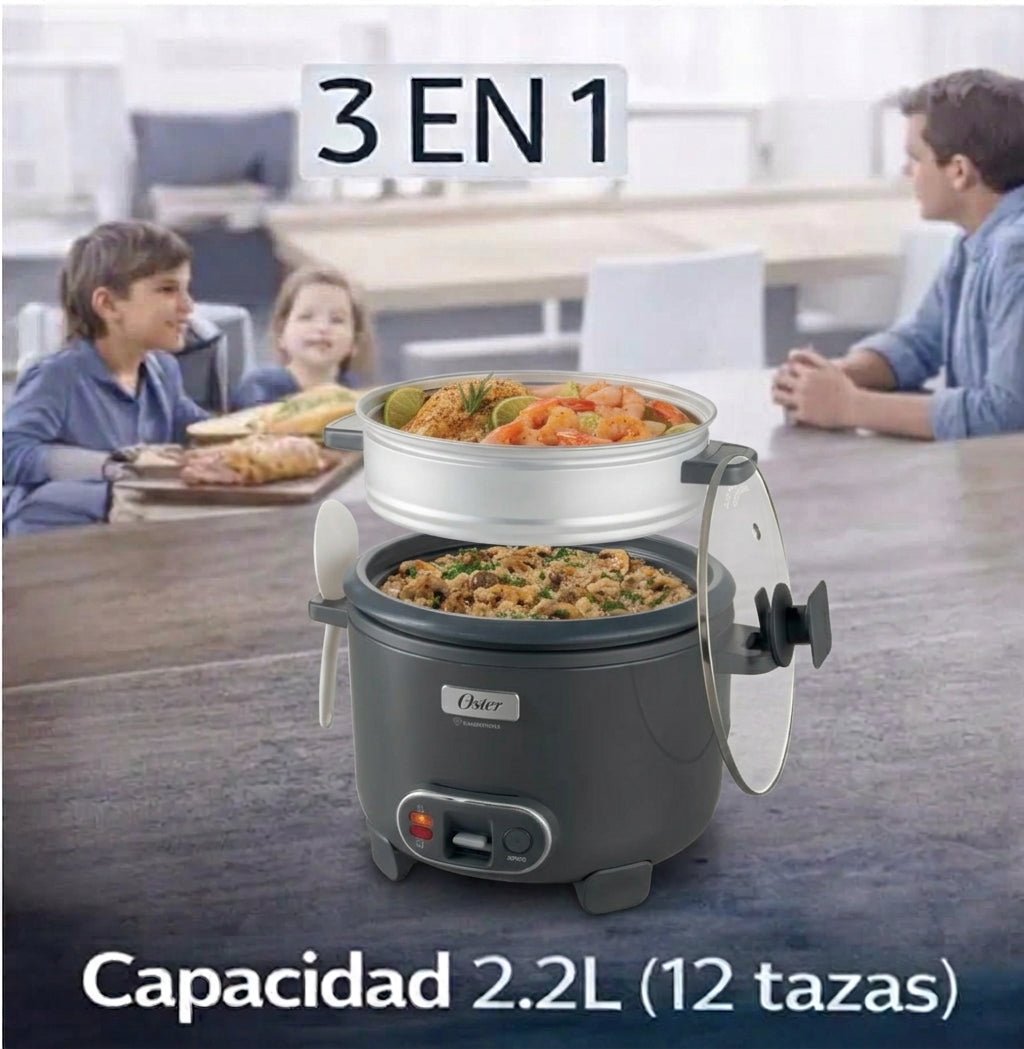 Olla Arrocera Oster 3 en 1 2.2L (12 Tazas) con Sofrito y Vaporera Antiadherente CKSTRC12DFSKE