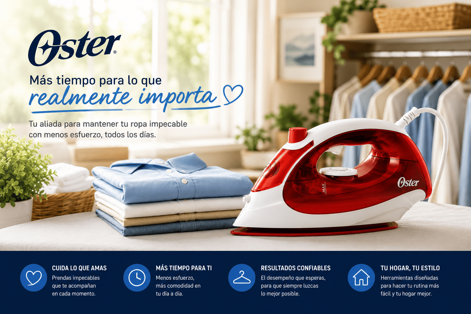 Plancha de Vapor Oster GCSTBS5004 Compacta 1400W Suela Antiadherente Cable Giratorio 360°