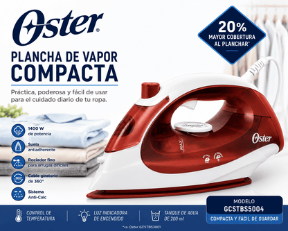 Plancha de Vapor Oster GCSTBS5004 Compacta 1400W Suela Antiadherente Cable Giratorio 360°